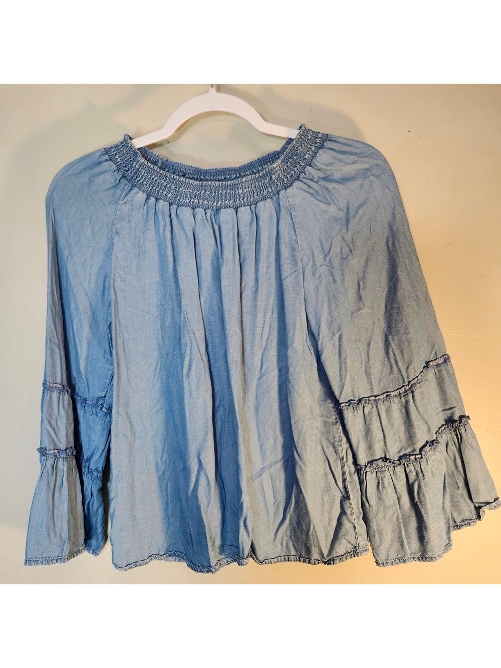 Justice Light Blue Smocked Neck Ruffled Sleeve Top